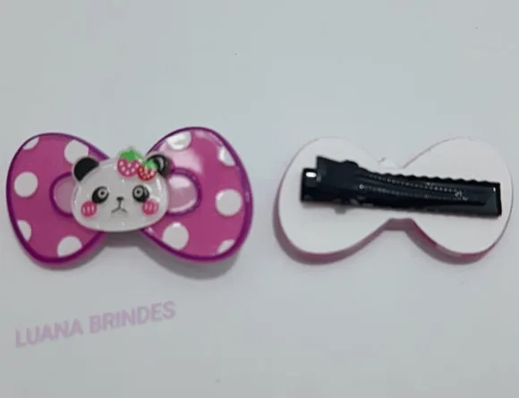 Presilha bico de pato de Panda p/ cabelo - pct c/1 par