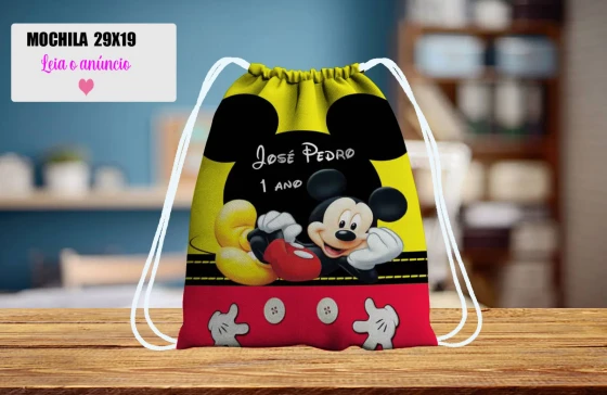 Mochilinha personalizada para lembrancinha do Mickey