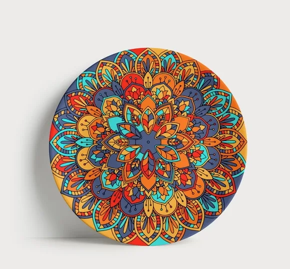 Prato Decorativo Mandala Tropical Colorida - Porcelana 21cm