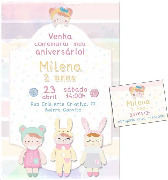 Convite Digital C/tag Boneca Metoo