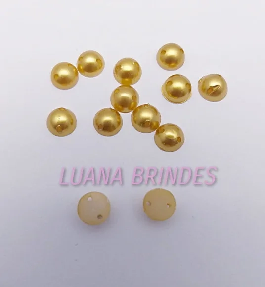Meia Pérola Lisa Dourada c/ Furo - 6mm - Pct c/ 200 Unidades