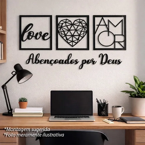 Trio Quadros Decorativos Vazados Abençoado Por Deus 3d Preto