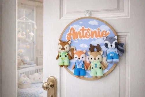 Porta Maternidade Animais Bosque - Bastidor Sob Encomenda