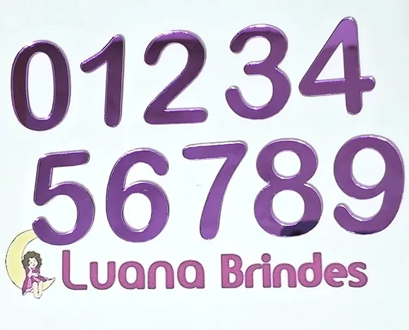 Apliques Numero Acrílico Espelhado Roxo Pacotes com 10 Peças
