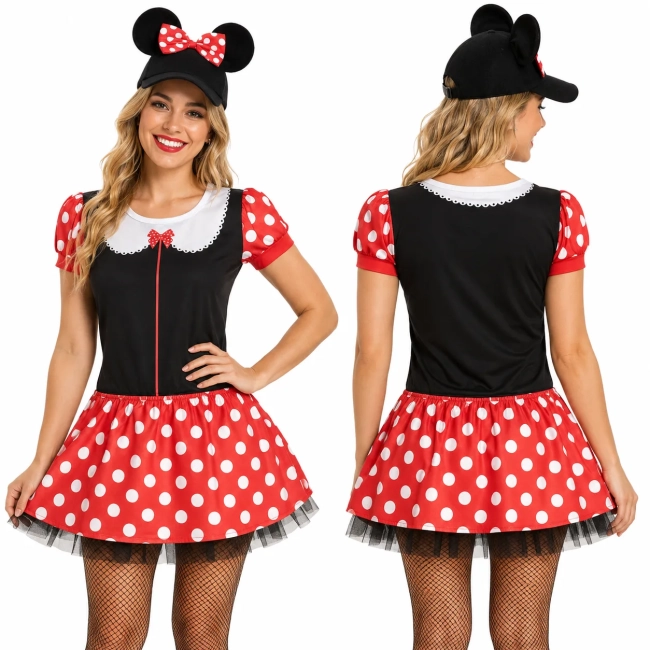 Blusa Adulto Estilo Ratinha Vermelha com Bolinhas