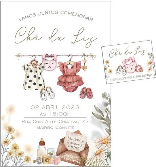 Convite Digital C/tag Chá de Bebê Menina Roupinha Boho 1