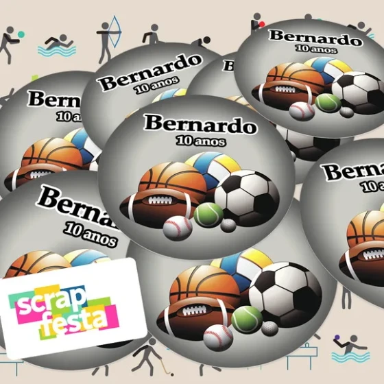 Adesivo 5 cm Redondo Personalizado Festa Esporte