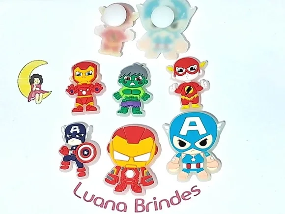 Pins de Sandália Heróis Fluorescente Emborrachado 6 Unidades