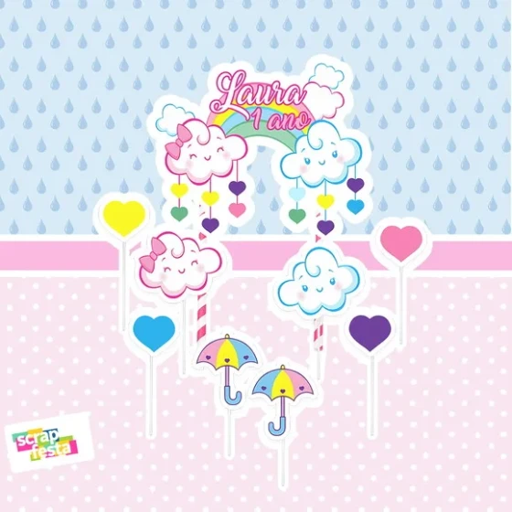 Topo de Bolo Chuva de Amor