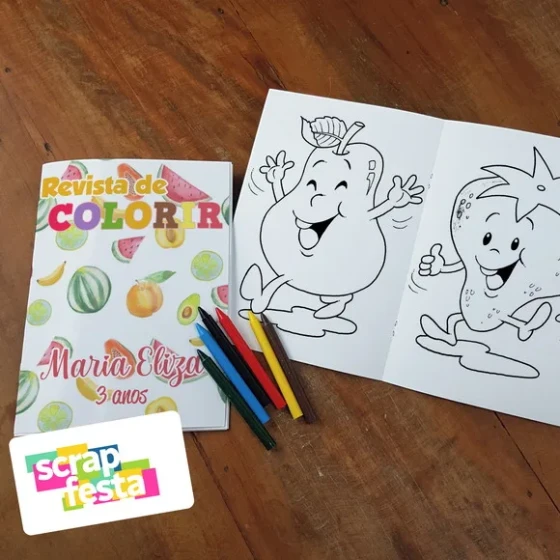 Revista Colorir + Giz Cera Festa Hortifrúti/frutas/quitanda