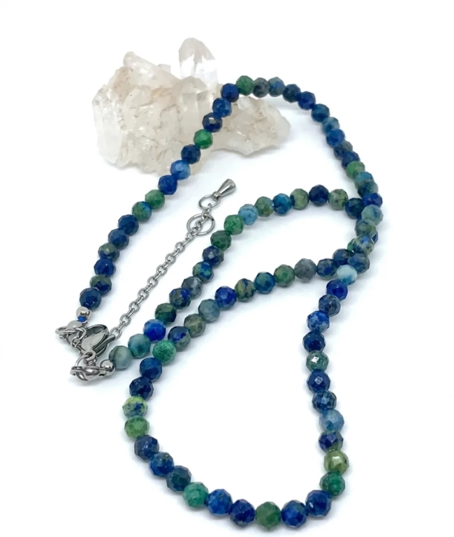 Choker Colar com Lapis Lazuli Facetadas 4 mm e Aço Inox