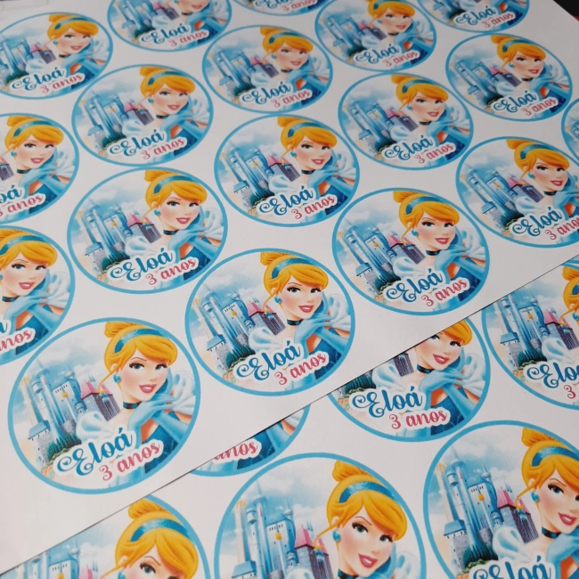 Adesivos Personalizados CINDERELA - Tamanho 5x5 - Papel adesivo (Folha com Recorte)