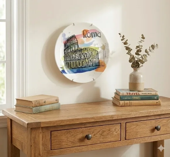 Prato Decorativo Aquarela Roma - Decoração de Mesa ou Parede