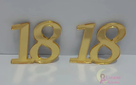 Aplique Número 18 Acrílico Espelhado Dourado Pct 10 Unidades