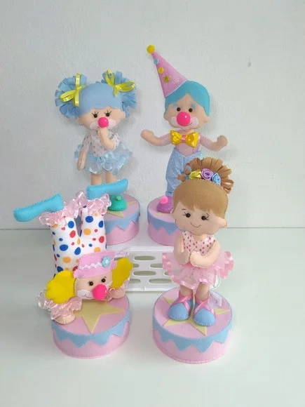 Combo Circo Rosa em Feltro Lembrança ou Centro de Mesa 10 Pç