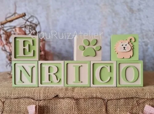 Tema Safari Cubos com Nome Decoração Bebê e Maternidade 6cm