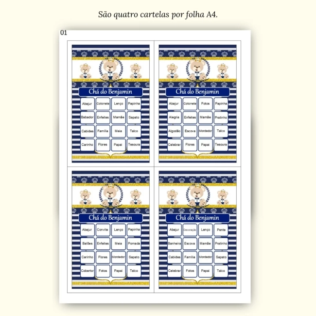 Bingo Chá de Bebê Menino Pdf Para Imprimir
