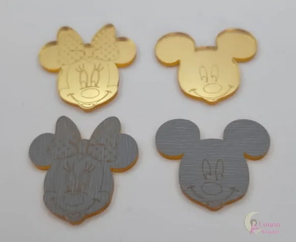 Kit aplique Mickey/Minnie Acríl Espelhado Dour-pct c/3 kits