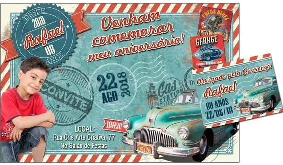 CONVITE DIGITAL C/TAG Carro Vintage Infantil 4