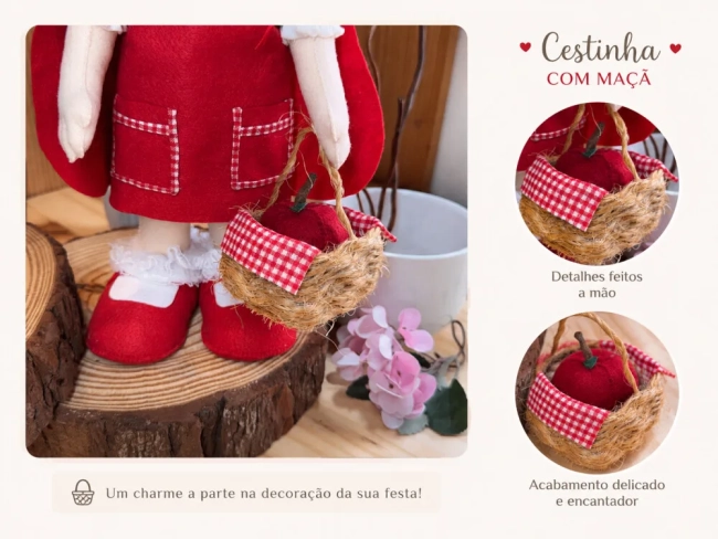 Boneca Chapeuzinho Vermelho De Feltro Decoração Festa 40 Cm