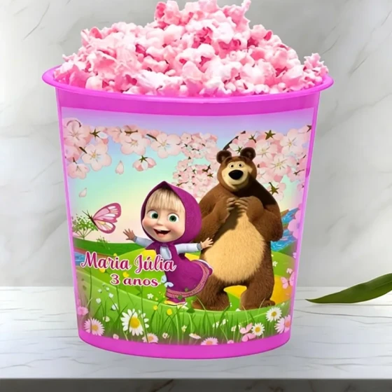Balde de Pipoca Personalizada para lembrancinhas da Marsha e o Urso
