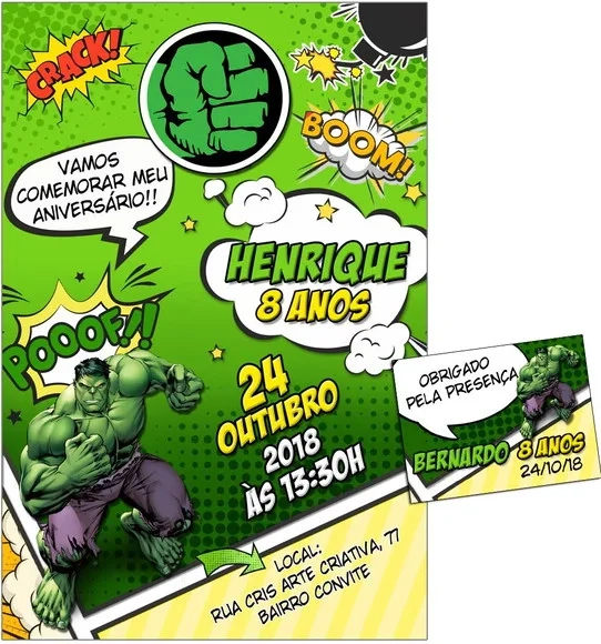 CONVITE DIGITAL C/TAG Cartoon Hulk