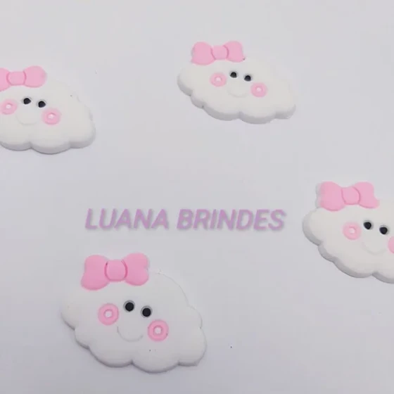 Aplique de Nuvem Emborrachado com Laçinho Rosa-pct C/10 Unid