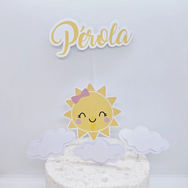 Topo de Bolo Personalizado SOL - Decoração de Festa - Papelaria
