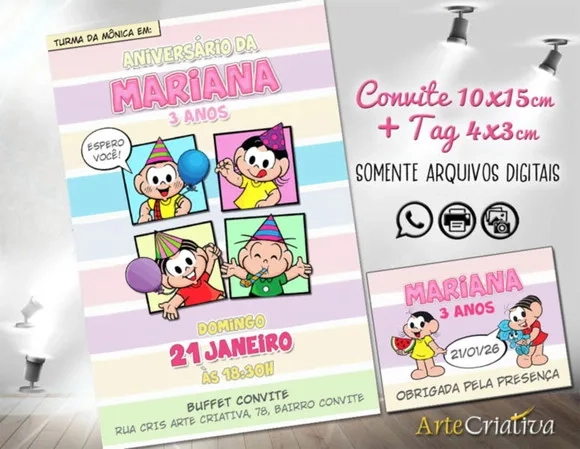 Convite Digital C/tag Turma da Mônica Candy