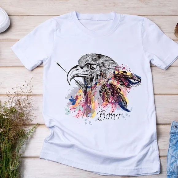 Camiseta Boho Águia e Aquarela