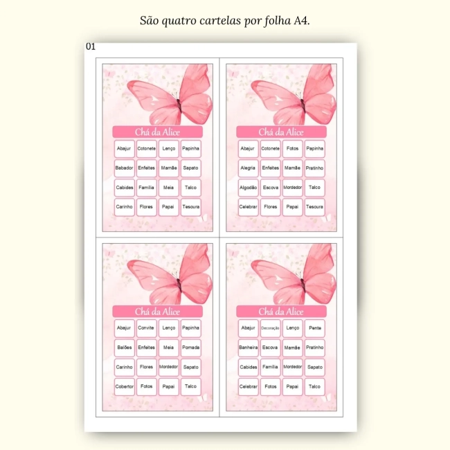 Bingo Chá de Bebê Menina Pdf Para Imprimir