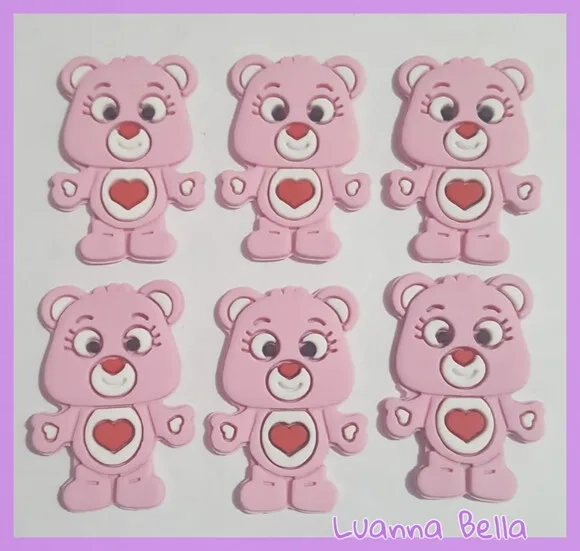 Aplique Ursinho Carinhoso Rosa de borracha - pct c/6 unid