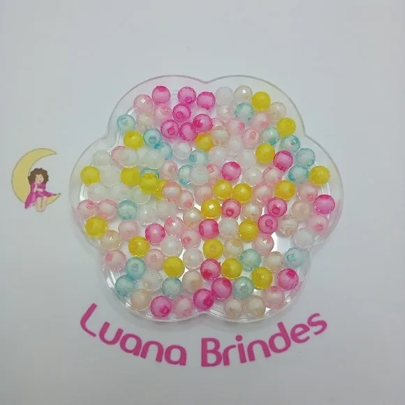 Bolinha Facetada com Miolo Colorida 8mm Pct 100 Unidades
