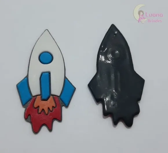 Aplique Foguete Branco e Azul de borracha - pct c/8 unidades