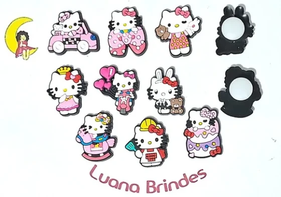 Adaptador P/crocs Hello Kitty Emborrachado Pacote C/9 Peças