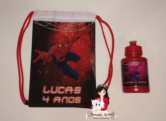 Mochila com Squeeze Personalizado Homem Aranha