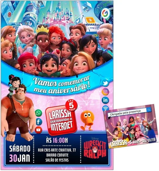 CONVITE DIGITAL C/TAG Detona Ralph Wifi com Princesas 2