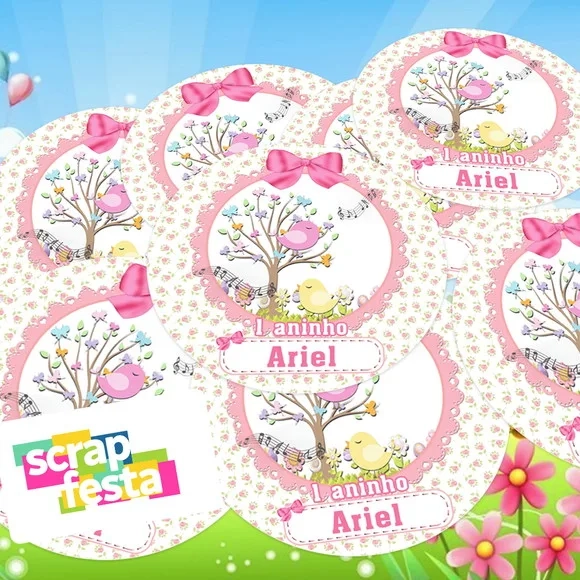 Adesivo 5 cm Redondo Personalizado Festa Jardim Encantado