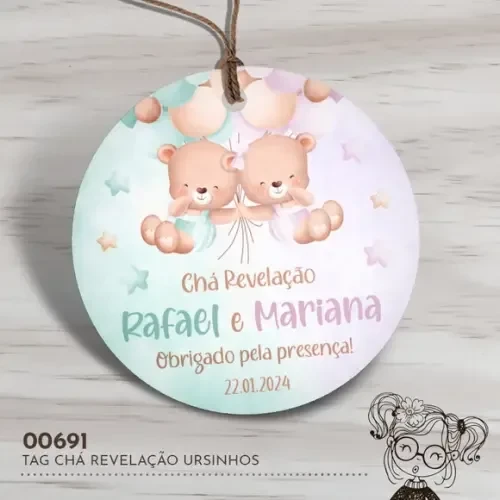 Tag Redonda Chá Revelação Ursinhos - 00691
