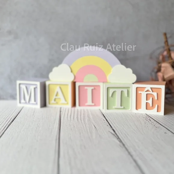 Tons Pastel Cubos 6x6cm Ts + Arco Íris. Decoração Bebê