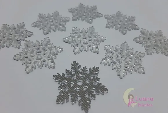 Aplique Floco de Neve Acrílico Espelhado Prata Pct c/ 24 Uni