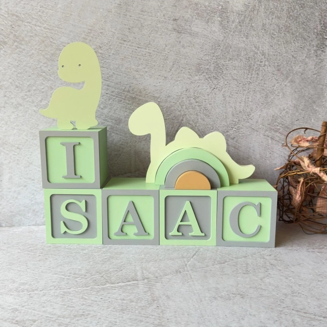 🦕 Kit Cubos de MDF Dinossauro Baby – Personalizado com Nome