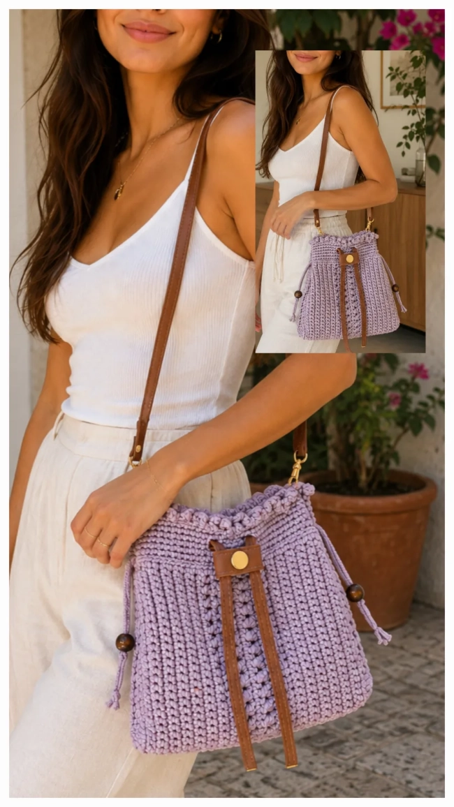Bolsas em crochê Modelo Bucket (saco)