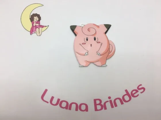 Pingente Pokémon Clefairy de Acrílico Uv Pct 3 Unid