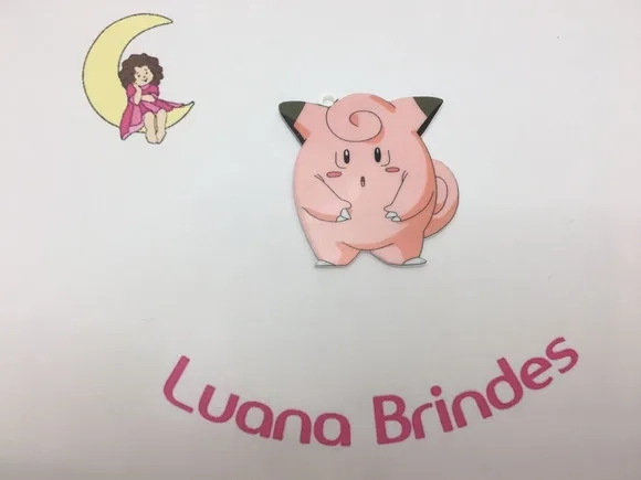 Pingente Pokémon Clefairy de Acrílico Uv Pct 3 Unid