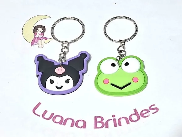 Chaveiro Keroppi e Kuromi Emborrachado Pacote com 10 Unidade