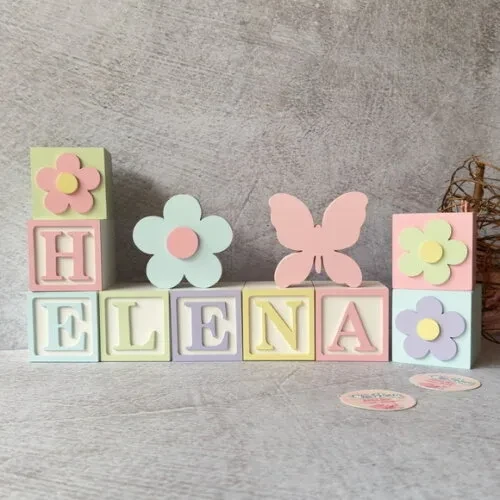 Tons Pastel Cubos 6x6cm +borboleta+ Flor Decoração Bebê