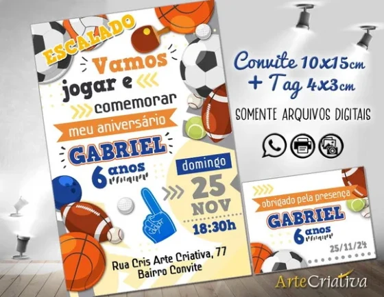 Convite Digital C/tag Bolas de Esportes 1