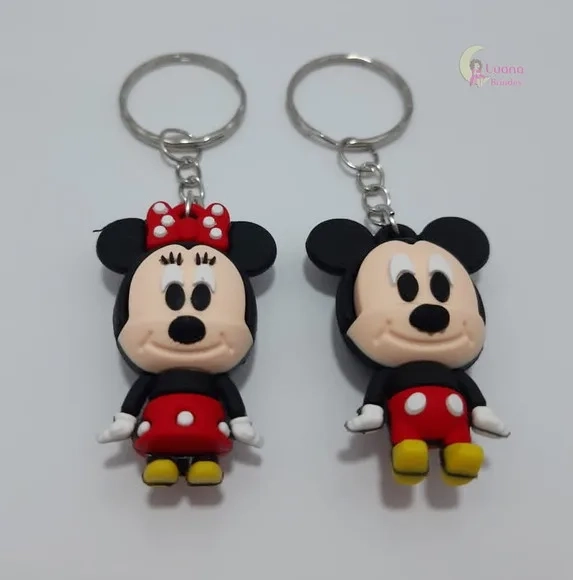 Chaveiro Minnie e Mickey Emborrachado Pct 2 Unidades