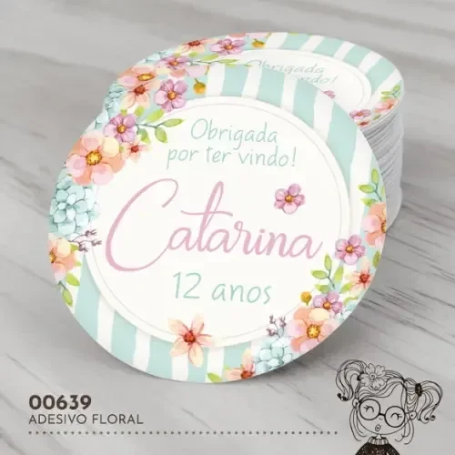 Adesivo Redondo Floral - 00639